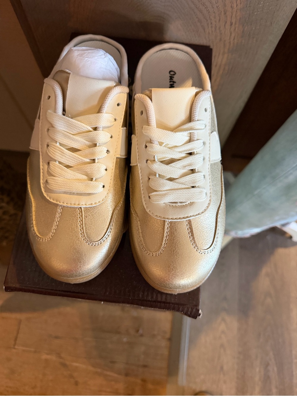 Gold & White Women's Sneaker — Comfort Casual slide on